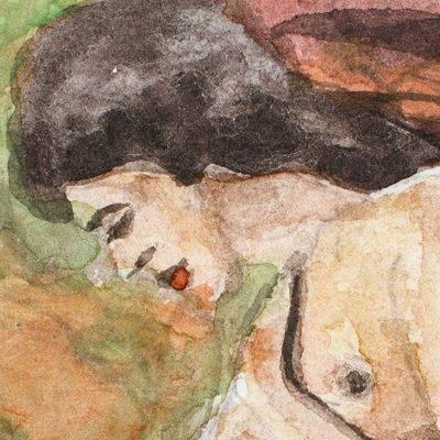 Alternate image for Stretched Expressionist Painting of Nude Woman and Saxophone Woman with Saxophone
