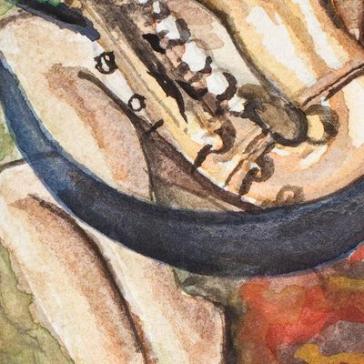 Alternate image for Stretched Expressionist Painting of Nude Woman and Saxophone Woman with Saxophone