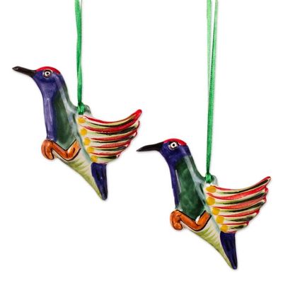 Primary image for Artisan Crafted Ceramic Hummingbird Ornament Pair Elegant Hummingbirds