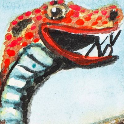 Alternate image for Classic Expressionist Watercolor Alebrije Red Snake Painting Red-Dot Snake Alebrije