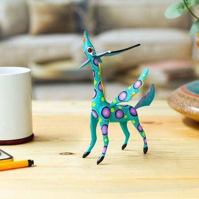 Primary image for Teal Alebrije Gazelle with Multicolor Hand Painted Motifs Winged Song