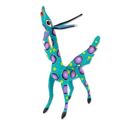 Alternate image for Teal Alebrije Gazelle with Multicolor Hand Painted Motifs Winged Song