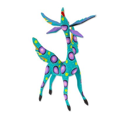 Alternate image for Teal Alebrije Gazelle with Multicolor Hand Painted Motifs Winged Song