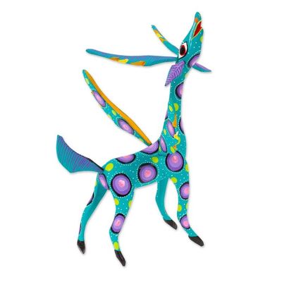 Alternate image for Teal Alebrije Gazelle with Multicolor Hand Painted Motifs Winged Song