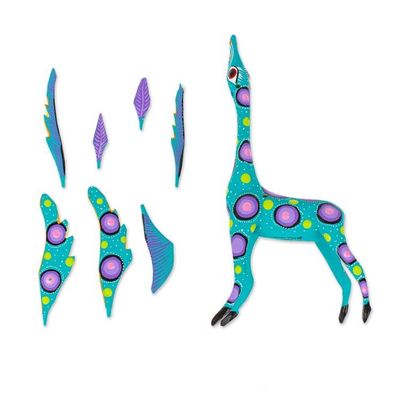 Alternate image for Teal Alebrije Gazelle with Multicolor Hand Painted Motifs Winged Song