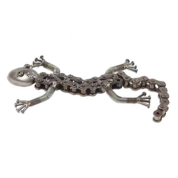 Alternate image for Playful Lizard Themed Eco-Friendly Recycled Metal Figurine Playful Lizard