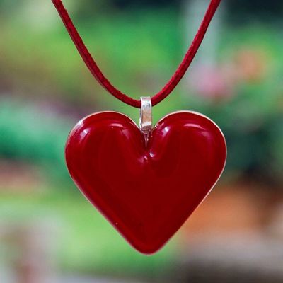 Alternate image for Handcrafted Adjustable Fused Glass Heart Pendant Necklace My Scarlet Love