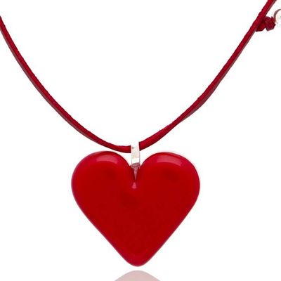 Alternate image for Handcrafted Adjustable Fused Glass Heart Pendant Necklace My Scarlet Love