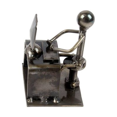 Alternate image for Man at Office Desk Eco-Friendly Recycled Metal Figurine Busy at the Office