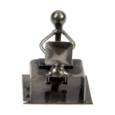 Alternate image for Man at Office Desk Eco-Friendly Recycled Metal Figurine Busy at the Office
