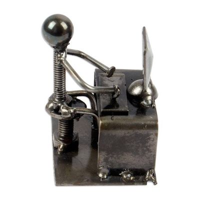 Alternate image for Man at Office Desk Eco-Friendly Recycled Metal Figurine Busy at the Office