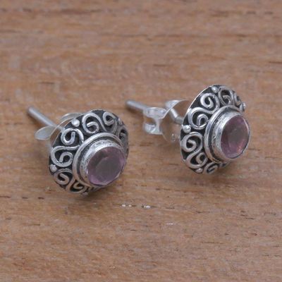 Alternate image for Swirl Pattern Amethyst Stud Earrings from Bali God Eye