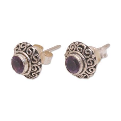Alternate image for Swirl Pattern Amethyst Stud Earrings from Bali God Eye