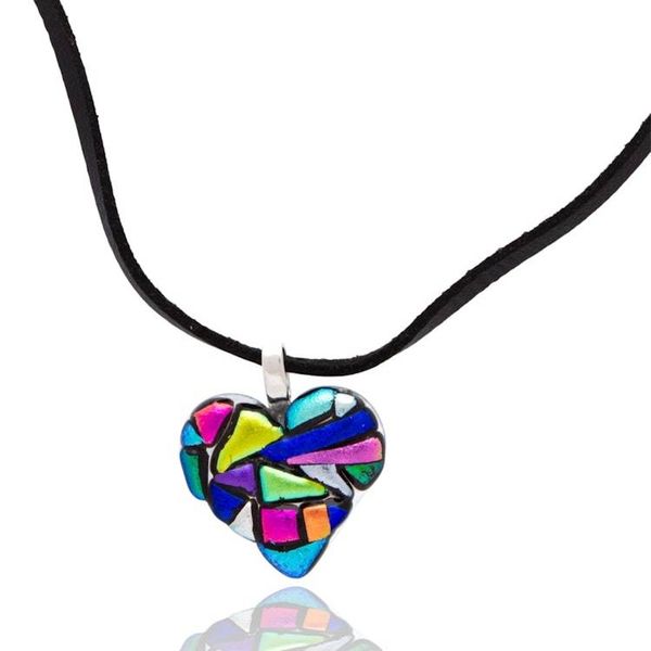 Alternate image for Colorful Heart-Shaped Dichroic Glass Mosaic Pendant Necklace Heart of Rainbow