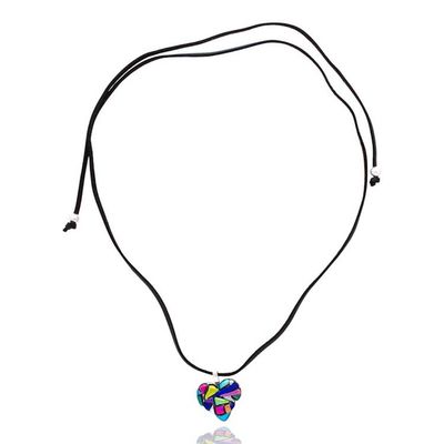 Alternate image for Colorful Heart-Shaped Dichroic Glass Mosaic Pendant Necklace Heart of Rainbow