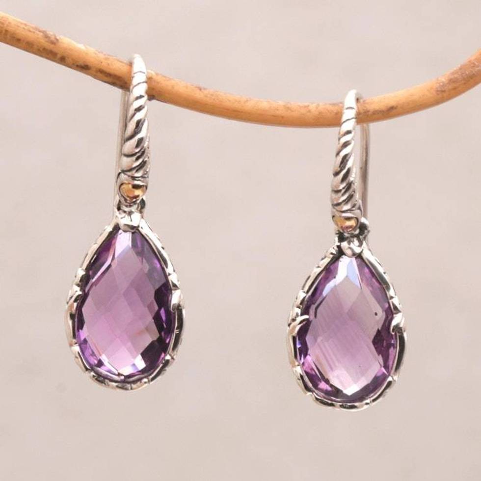 Balinese Amethyst and Sterling Silver Dangle Earrings 'Ancient Majesty'
