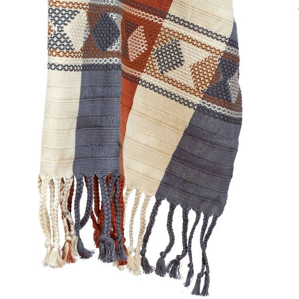 Alternate image for Grey Ivory Orange Backstrap Woven Embroidered Rebozo Shawl Ginger Spice