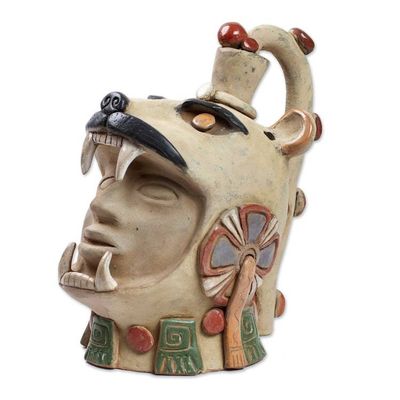Alternate image for Ceramic Jaguar Warrior Head Sculpture From Teotihuacan Jaguar Warrior Head
