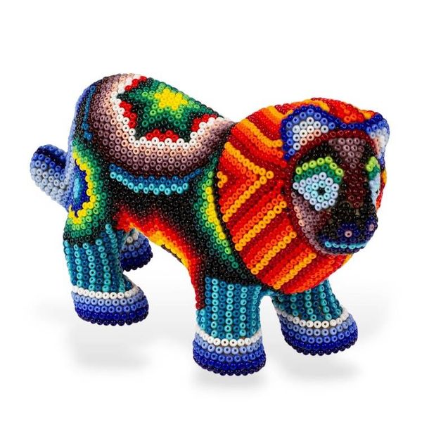 Alternate image for Papier Mache and Huichol Glass Bead Lion From Guadalajara Jalisco Lion