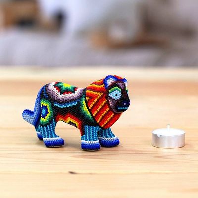 Alternate image for Papier Mache and Huichol Glass Bead Lion From Guadalajara Jalisco Lion