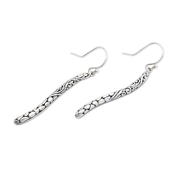 Alternate image for Balinese-Made Nature-Themed Sterling Silver Dangle Earrings Blooming Breeze