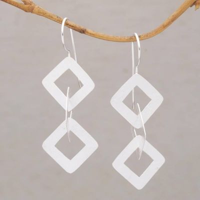 Primary image for Modern Brushed Sterling Silver Dangle Earrings A Brush with Destiny
