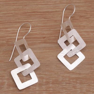 Alternate image for Modern Brushed Sterling Silver Dangle Earrings A Brush with Destiny