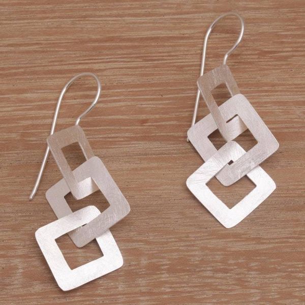 Alternate image for Modern Brushed Sterling Silver Dangle Earrings A Brush with Destiny