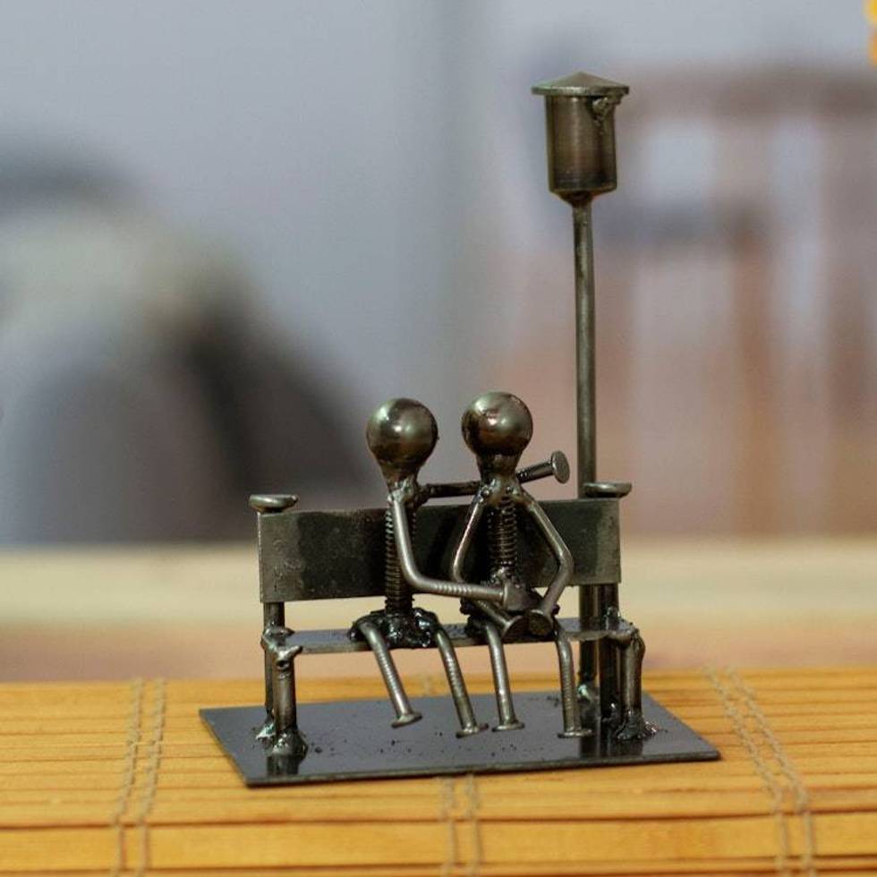 Lovers on a Bench Eco-Friendly Recycled Metal Figurine 'Lovers Bench'
