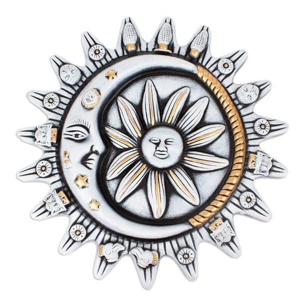 Alternate image for Hand-Painted Eclipse Ceramic Wall Art in Ivory and Yellow Galactic Meeting in Ivory