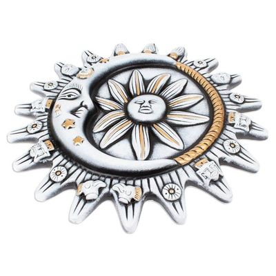 Alternate image for Hand-Painted Eclipse Ceramic Wall Art in Ivory and Yellow Galactic Meeting in Ivory
