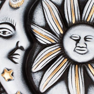 Alternate image for Hand-Painted Eclipse Ceramic Wall Art in Ivory and Yellow Galactic Meeting in Ivory