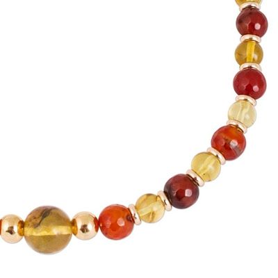 Alternate image for Gold Plated Amber and Agate Beaded Necklace from Mexico Wine Garland