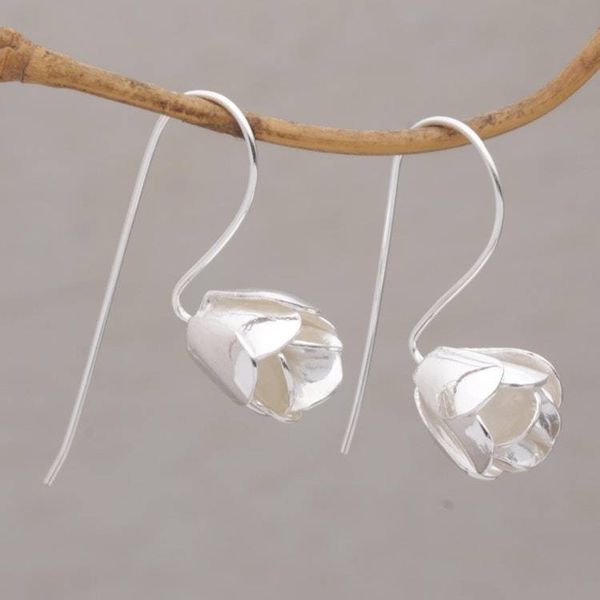 Alternate image for Floral Drop Earrings in Sterling Silver from Bali Modest Primrose