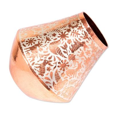 Alternate image for Animal Motif Silver Accented Copper Vase from Mexico Gleaming Fauna
