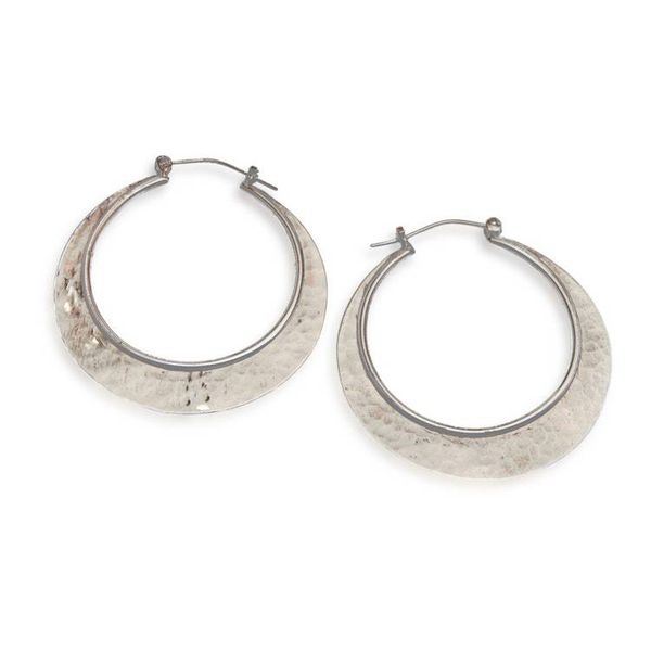 Alternate image for Hammered and Polished Sterling Silver Moon Hoop Earrings Moon  Modernity