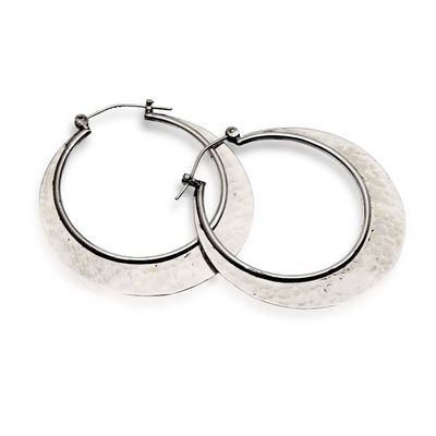 Alternate image for Hammered and Polished Sterling Silver Moon Hoop Earrings Moon  Modernity