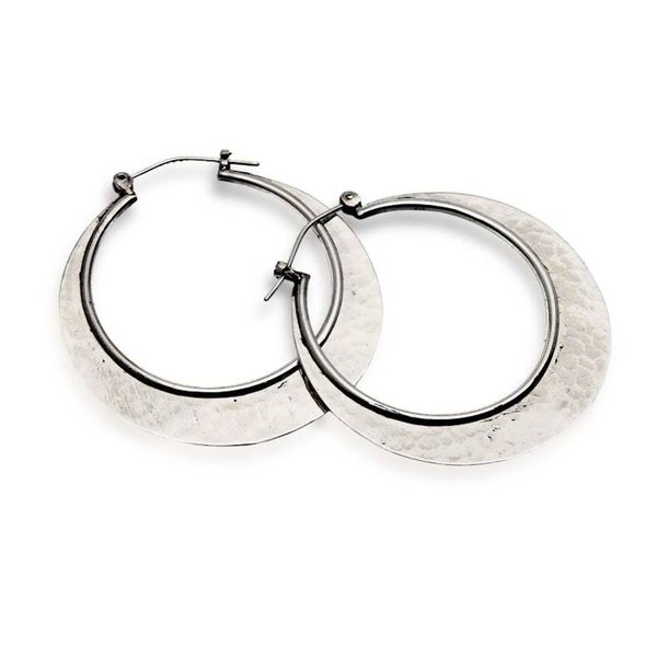 Alternate image for Hammered and Polished Sterling Silver Moon Hoop Earrings Moon  Modernity