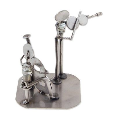 Alternate image for Musician Sculpture of Recycled Spark Plugs and Metal Cello and Violin Duet
