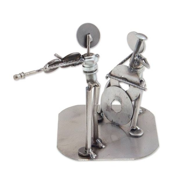 Alternate image for Musician Sculpture of Recycled Spark Plugs and Metal Cello and Violin Duet