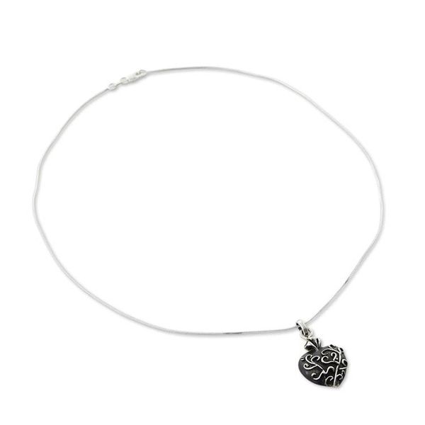 Alternate image for Unique Romantic Sterling Silver Pendant Necklace Living Heart