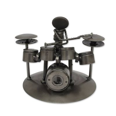 Alternate image for Hand Crafted Upcycled Metal Drummer Sculpture from Mexico Rustic Drummer