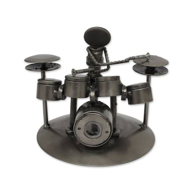 Alternate image for Hand Crafted Upcycled Metal Drummer Sculpture from Mexico Rustic Drummer