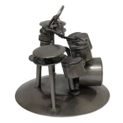 Alternate image for Hand Crafted Upcycled Metal Drummer Sculpture from Mexico Rustic Drummer