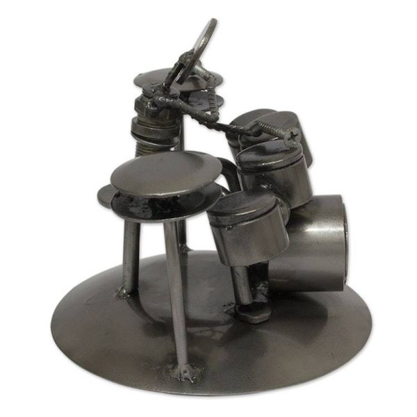 Alternate image for Hand Crafted Upcycled Metal Drummer Sculpture from Mexico Rustic Drummer