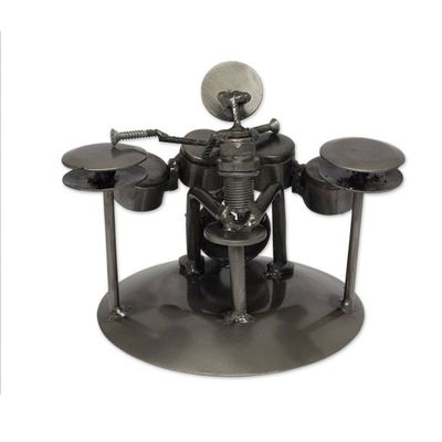 Alternate image for Hand Crafted Upcycled Metal Drummer Sculpture from Mexico Rustic Drummer