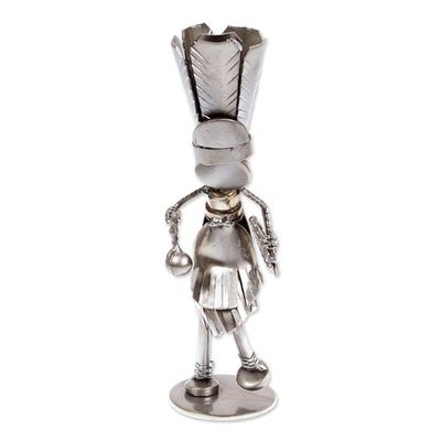 Primary image for Eco-Friendly Recycled Metal Figurine of Man with Headdress Dancing with Headdress