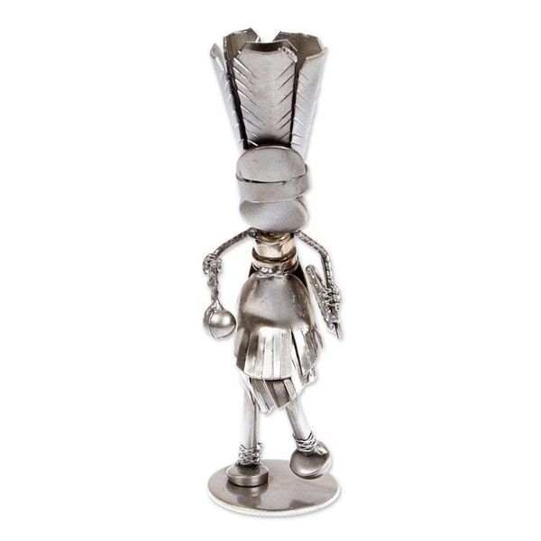Alternate image for Eco-Friendly Recycled Metal Figurine of Man with Headdress Dancing with Headdress