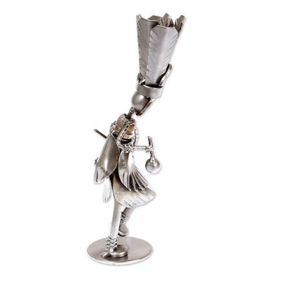 Alternate image for Eco-Friendly Recycled Metal Figurine of Man with Headdress Dancing with Headdress