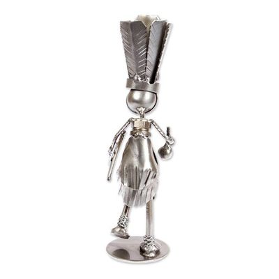 Alternate image for Eco-Friendly Recycled Metal Figurine of Man with Headdress Dancing with Headdress